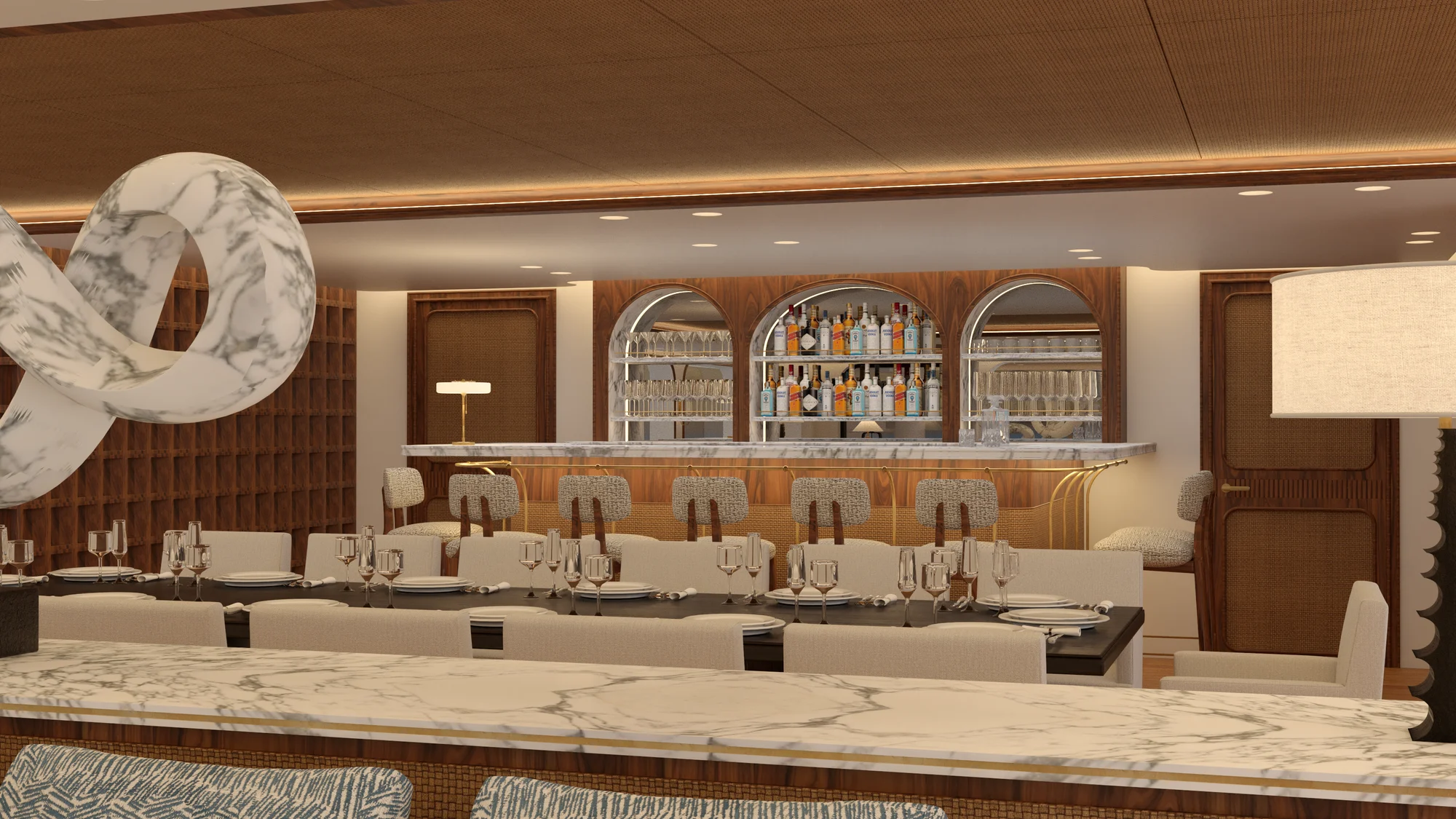 Yacht 80 m — Bar et espace de réception