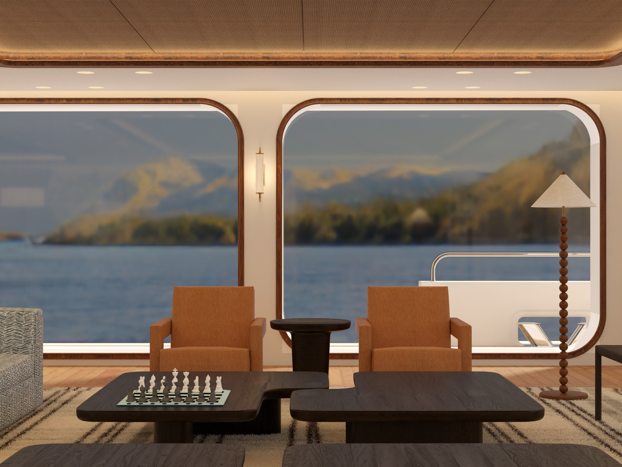 Yacht 80 m — Salon principal avec vue sur la mer
